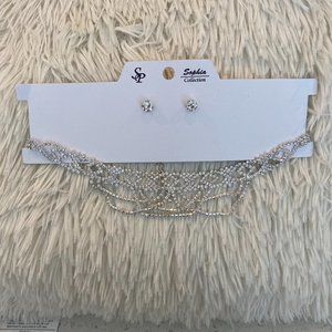 Rhinestone Earring and Necklace Set